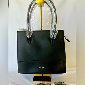 Large Trina Turk Black Tote with Crossbody Strap! New! $148 MSRP